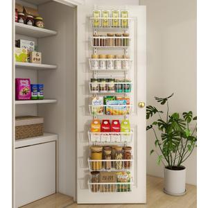 Mefirt White 12 Inch Wide Narrow Over The Door Pantry Organizer, Pantry Organization and Storage, 8-Tier Metal Hanging Deep Basket Wall Spice Rack Seasoning Shelves, Home & Kitchen Essentials