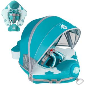Mambobaby Float with Canopy Baby Float No.7 Airplane Add Tail Baby Pool Swim Float Air Free Solid Swimming Trainer Non-Inflatable Water Floats for Infant 3-24 Months, Bluegreen