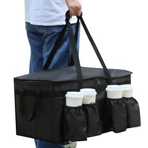 Musbus catering bag for doordash uber eats 22x14x13 Insulated Food Delivery Bag with Cup Holders/Drink Carriers Premium XXL, Beverages, Grocery, Pizza, Commercial Quality Hot and Cold hot boxes (22W x 12H x 14D, Black)