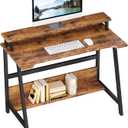 ALISENED 31.5 Inch Small Computer Desk with Storage for Bedroom Study Writing Home Office Table with Monitor Stand for Homeschool Brown