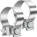 2.0 Inch Exhaust Clamp, Narrow Band Muffler Clamp Stainless Steel for 2" OD Muffler Pipe and Exhaust Pipe, Durable Clamping Seal (2-Pack)
