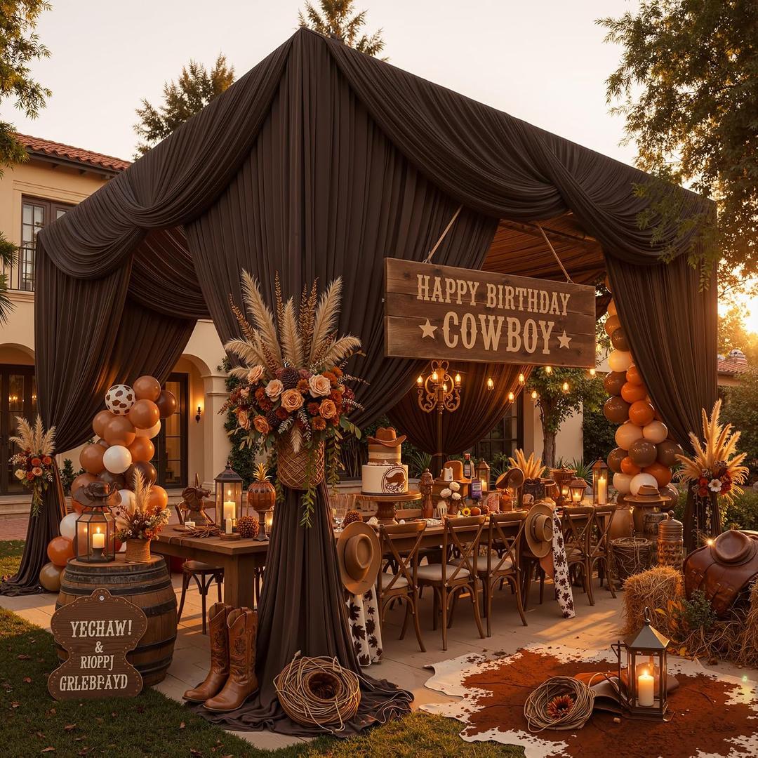 10 Panels 5ft(W) x 20ft(L) Brown Ceiling Drapes for Wedding Parties, 60"W x 240"L