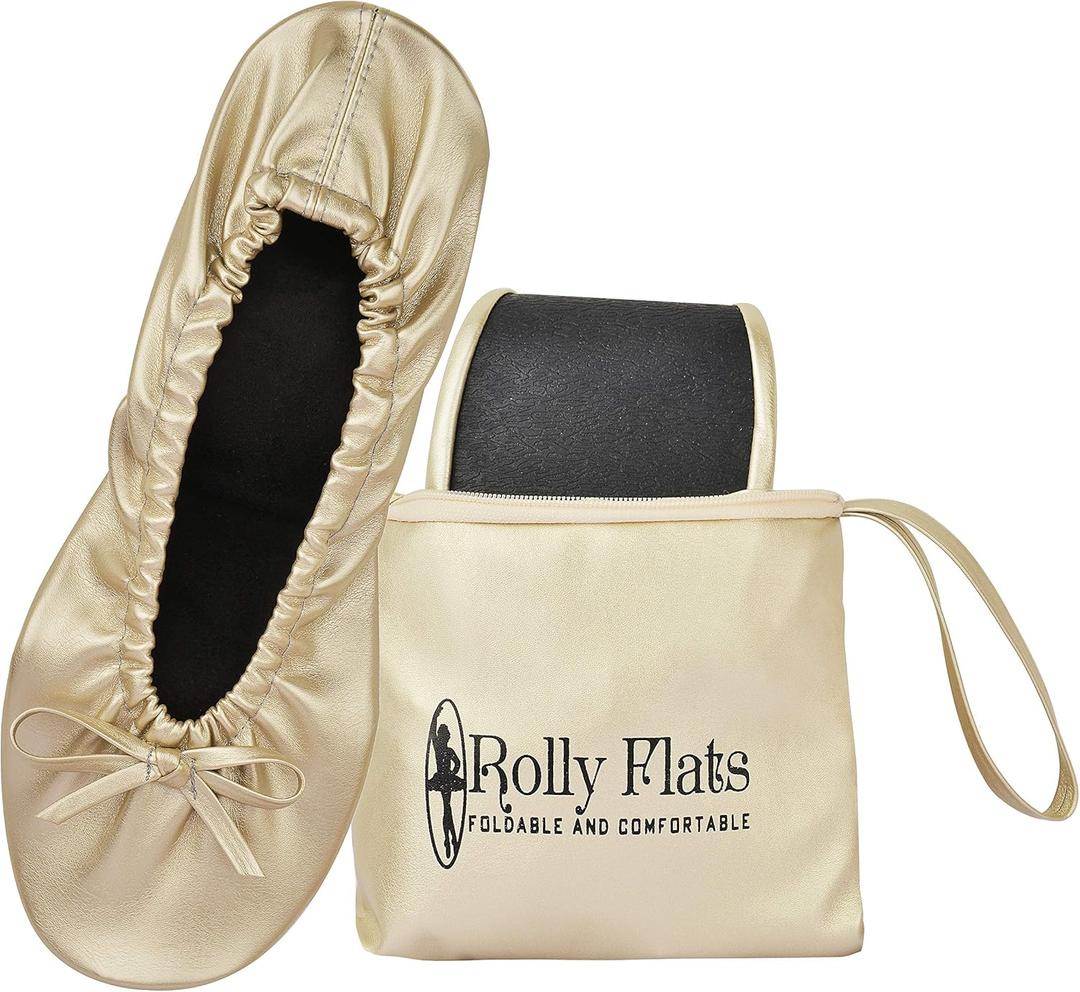 Women's Foldable Flats  Portable Ballet Slippers Shoes for Travel, Wedding  Fits in Purse (Large, Champagne Gold)