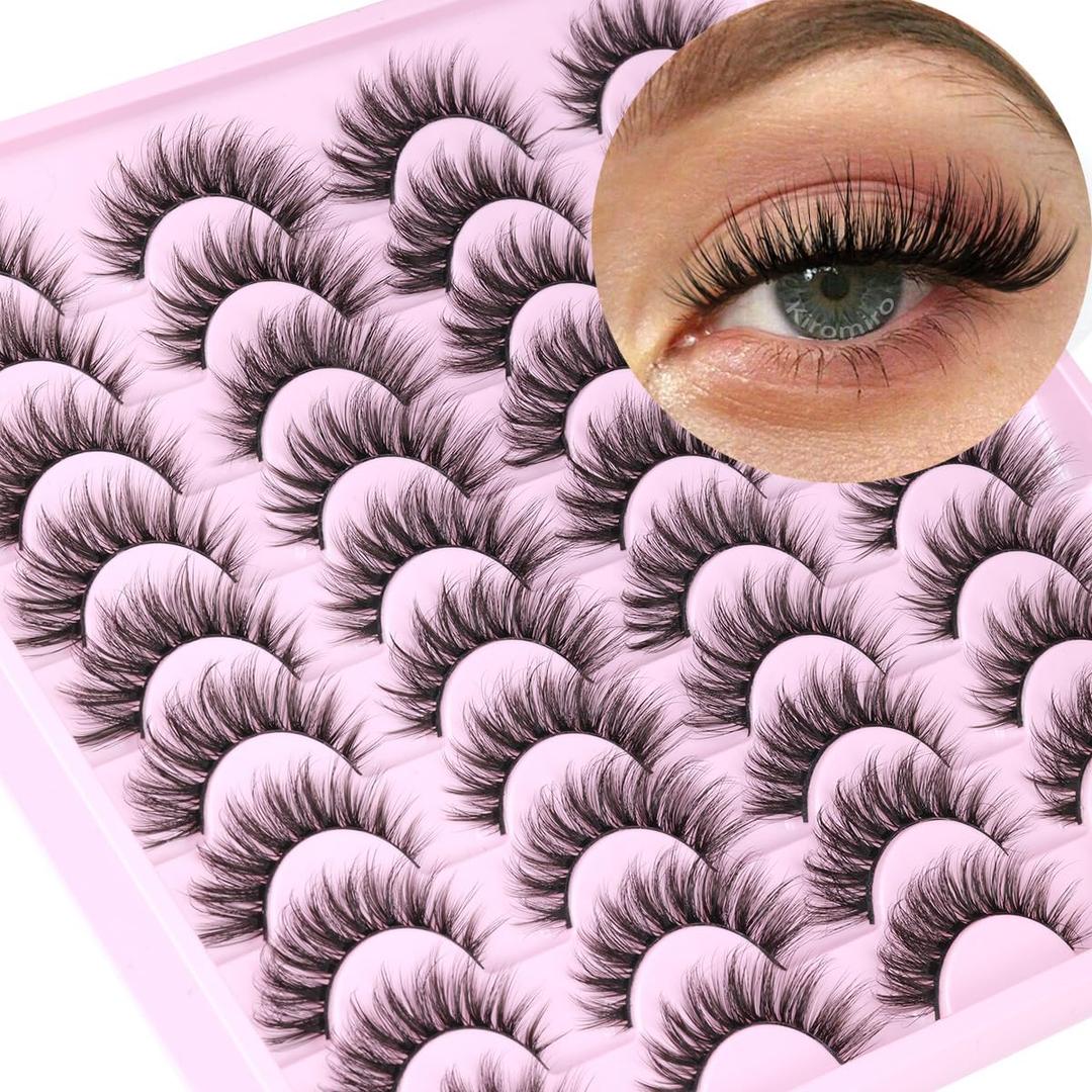 Kiromiro Lashes Wispy False Eyelashes Natural Look 14mm(0.55inch) Faux Mink Lashes Short Cat Eye Spiky Lash 3D Strip Eyelashes Pack 20 Pairs