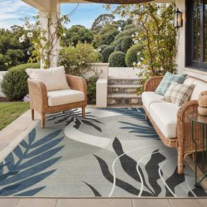 GENIMO 9x12 Outdoor Rug, Washable Quick Dry for Patio, Navy Grey
