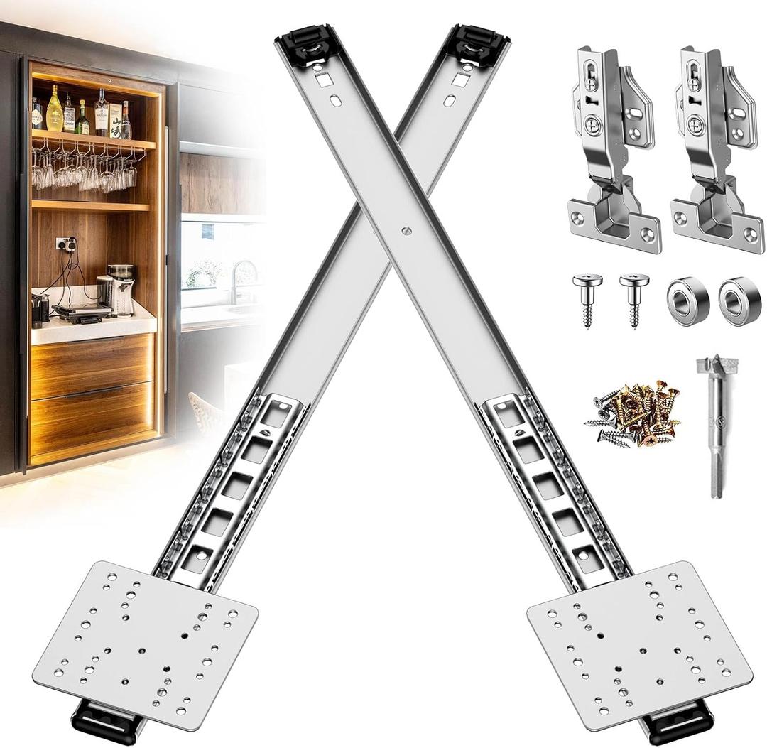 Pocket Door Slides – Hidden Sliding Hardware, Soft Close (Silver,24in,2PC)