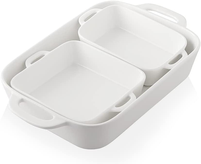 Sweejar Ceramic Bakeware Set, Rectangular Baking Dish for Cooking, Kitchen, Cake Dinner, Banquet and Daily Use, Casserole Dishes for Oven Porcelain Baking Pans (White)