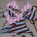 RoseSeek 2 Pack Leopard Print Bikini Sets Halter Triangle Top Brazilian Bottom Animal Print Swimwear Bundle (Medium, Pink White and Blue)