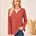 GRACE KARIN Women 2025 Fall Long Sleeve Shirts,Casual Crew Neck Colorblock Tunics,Waffle Knit Fashion Basic Tops (X-Large, Orange)