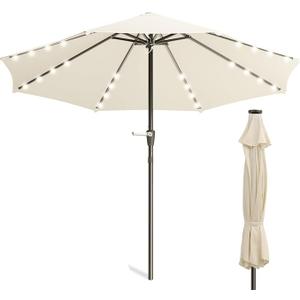 Blissun 9 ft Solar Umbrella, Patio Umbrella with 32 LED Lights, Table Market Umbrella, Outdoor Umbrella for Garden, Deck, Backyard,Beige