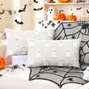 Fanfanwin Set of 2 12 x 20 Inch Halloween Ghost Pillow Covers Handmade 3D White Cute Ghost Throw Pillow Halloween Cotton Linen Cushion Case for Chair Sofa Bedroom Living Room Home Decor