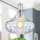Farmhouse Vintage Glass Pendant Light with Handblown Hammered Shade - Adjustable Hanging Cord for Kitchen Island, Dining Room, Hallway - 11 Inch Chrome Ceiling Fixture