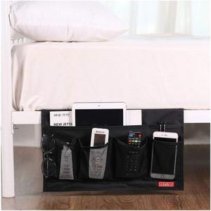 Bedside Storage Organizer - 6 Pockets, Table Cabinet Caddy for Remotes, Phone, Glasses (Black)