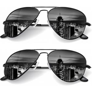 KALIYADI Classic Aviator Sunglasses for Men Women Driving Sun glasses Polarized Lens UV Blocking (E(2 Pack) Black)
