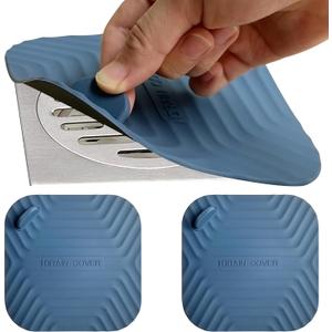 Shower Drain Cover Tub Stopper,2 Pieces Sewer Anti-Odor Mat Deodorizing Drain Plugs for Kitchen,Bathroom and Laundry(5.9x5.9 inch) Blue