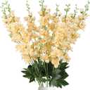8PCS Delphinium Artificial Flowers Champagne Silk Faux Flowers 33.5'' Long Stem Fake Larkspur Flowers for Tall Vase Home Wedding Garden Table Decor(Champagne)