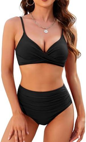 ZAFUL Women High Waisted Bikini Sets Two Piece Swimsuit Push Up Twist Front Ruched Bathing Suit, Size Medium