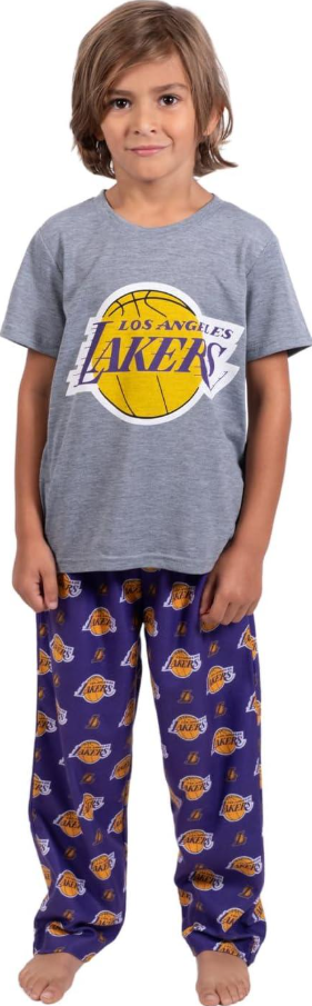 Ultra Game NBA Official Youth 2 Piece T-Shirt & Lounge Pants Pajama Set, Los Angeles Lakers, 8