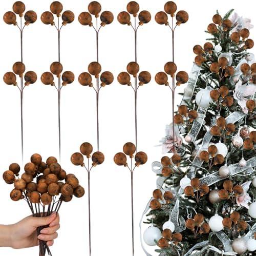 Suncalla 12 Pcs Copper Neutral Christmas Tree Decorations Bronze Neutral Textured Berry Picks and Sprays Ornaments 7.9 Inch Vintage Picks for Christmas Tree Wreath Vase Filler Branches Home Xmas Decor