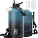 1 Gallon Insulated Water Bottle | Upgraded Thickened Stainless Steel Metal Portable Sports Large Water Jug for Gym and Hiking with Carrier Bag, Handle Strap | BPA-Free 128 oz (Indigo/Black)
