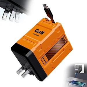 W&O 2-in-1 GaN Compatible with 120w Fast Charger, Retractable Wall Fasts Charging Power Adapter with All in One Foldable Plug, Versatile Portable Fast Charger Module for iPhone, Phone, Tablet (Orange)