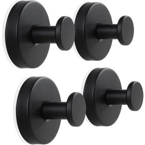 4 Pack Suction Cup Hooks for Shower, Exquisite Metal Shell & No Drill Towel Hooks for Bathroom Wall, Kitchen, Glass, Mirror, Tile to Hang Towels, Robes, Loofah - Matte Black