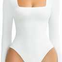 Avidlove Women's Long Sleeve Bodysuit Double Lined Square Neck Body Suit Tops Snap Closure Soft (X-Large, White)