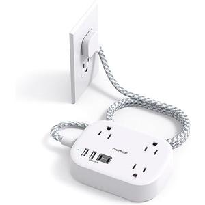 Cruise Essentials 2025,One Beat Travel Power Strip with USB C,Flat Plug Extension Cord with 3 Outlets 4 USB Ports(2 USB C),5 ft Desk Wall Outlet Extender,Non Surge Protector for Cruise,Dorm Room,ETL