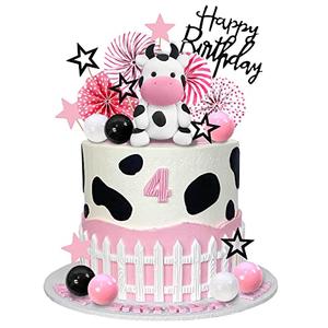 Cow Cake Topper Farm Themed Birthday Supplies With Miniature Figurines Wheats Animal Decorations (Ornaments)