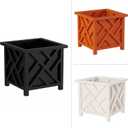 Lattice Design Planter Box 2-Pack 14.75-Inch Decorative Outdoor Flower or Plant Pots Front Porch, Patio, and Garden Decor by Pure Garden (Black)