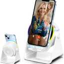 Wireless Induction Audio Bluetooth Speaker, 4 in 1 Phone Stand Speakers Amplifier with Colorful Ambient Light,360 Adjustable Holder for Tablet iPhone Android, Gifts for Men Women Teens-White