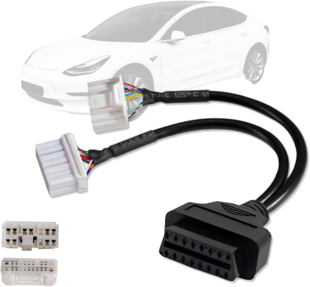 OBD2 Adapter Cable for Tesla Model X/S/3/Y,12Pin 20Pin to 16Pin Diagnostic Connector,Car OBDii 12+20 Pin for Tesla,Work with Au-tel MaxiSys Ultra EliteII PRO MS909/La-unch X431 Code Reader/Scanner