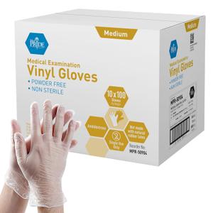 MED PRIDE Medical Vinyl Examination Gloves | Latex and Powder Free | Disposable, Ultra-Strong, Clear (1000, Medium (Pack of 1000)) (White)
