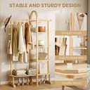 41.2" Wooden Coat Rack with 4 Shelves and 5 Hooks,Freestanding Clothing Rack,Solid Rubber Wood Entryway Organizer for Coats, Shoes, Bags and Hats, Walnut