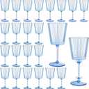 24 PCS Blue Ribbed Plastic Glasses 13.5 OZ Ribbed  Glasses Detachable Glass Elegant Fluted Glassware Vintage Style for Wedding Anniversary Birthday Dinner Parties(Blue, 24 Pack)