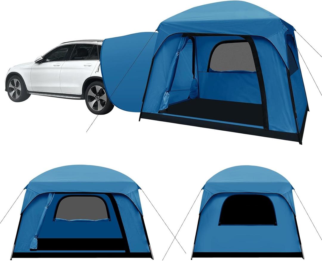 SUV Tent, Dual Mode (Party & Privacy), Heavy-Duty Oxford Fabric, Sturdy Metal Frame, Quick Connect Setup for SUV/Jeep/Truck with Cap, All-Season Waterproof Camping Shelter (Blue)