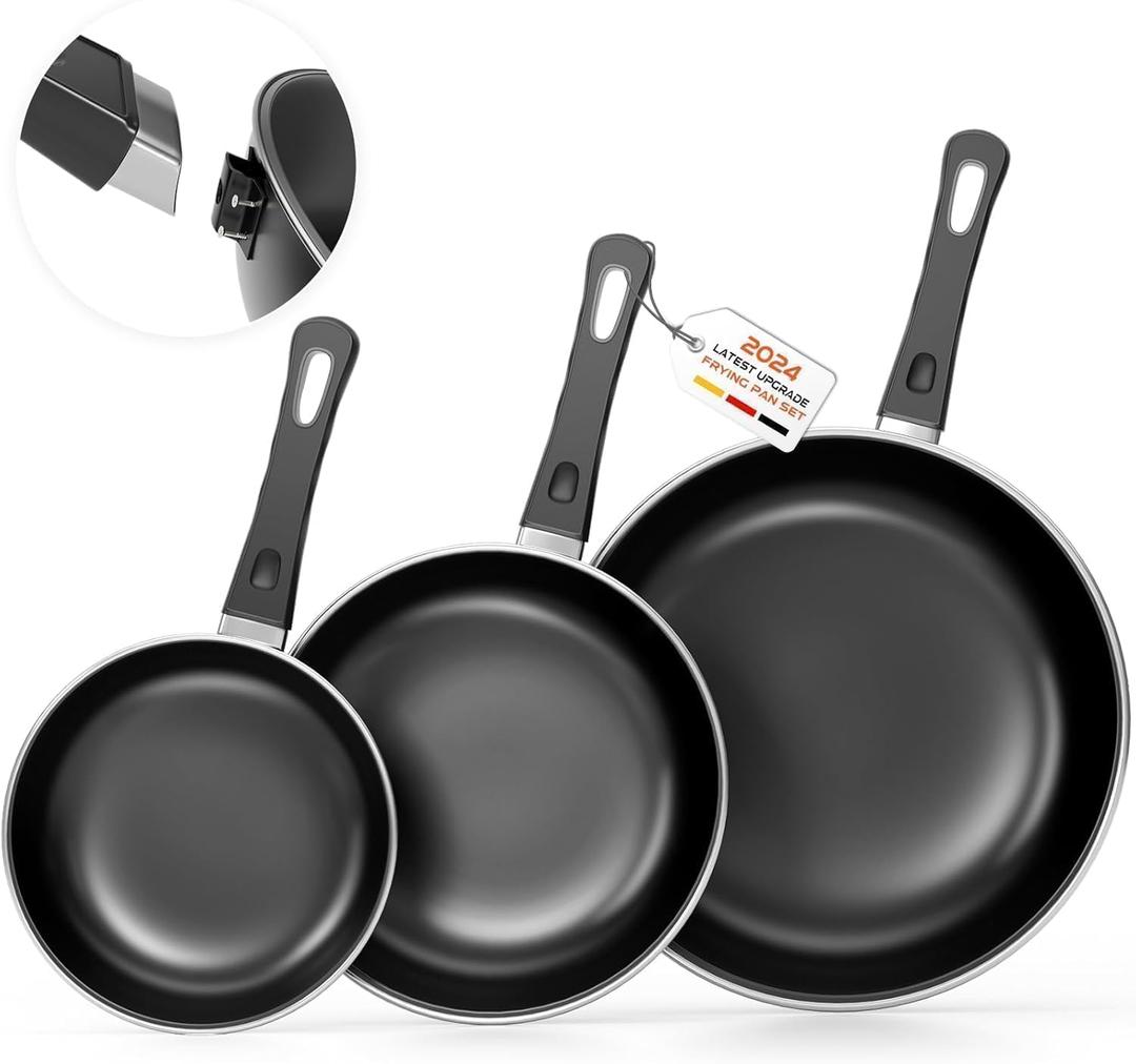 Nonstick Frying Pans Set, 8"+10"+12" Frying Pan Skillet 3-Pieces Set, PFAS-Free, Dishwasher Safe, Suitable for All Types of Cookers, Including Induction (FT5)