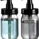 Amolliar Plastic Mason Jar Soap Dispenser with Pump Lid,16OZ Refillable Hand Soap Dispenser Set with Cute Lables, Farmhouse Decor for Kitchen Bathroom, Liquid Soap, Dish Soap (2 Pack, Black)