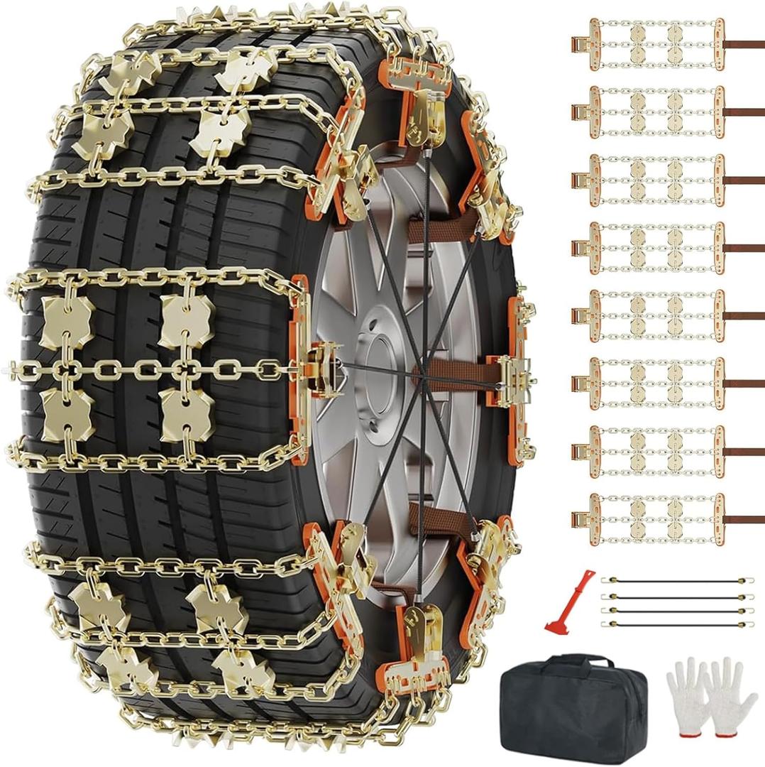 LILYPELLE Upgraded Snow Chains 8 Pack, Tire Chains for Cars/SUVs/Pickup Trucks, Emergency Anti Slip Tire Traction Chains for Tire Width 215-285mm