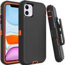 Case for iPhone 11 with Clip, Heavy-Duty Tough Rugged Shockproof Drop Protective Cover Phone Cases, Black+Orange