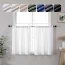 Lecloud Estelle Light-Filtering White Short Curtains for Kitchen, 30 Inch Curtain Tiers for Windows, Textured Curtains with Rod Pockets (Each 30 W x 30 L, 2 Panels Set, White)