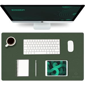 K KNODEL Small Office Leather Desk Mat, Mouse and Keyboard Pad, Computer and Laptop Mat, Desktop Protector and Cover, Writing Pad and Blotter (23.6"x13.8", Dark Green)