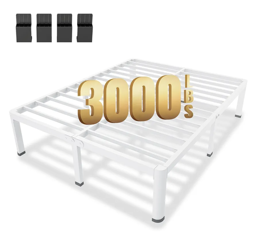 MAF 14 Inch Queen Metal Platform Bed Frame White with Round Corner Legs, 3000 LBS Heavy Duty Steel Slats Support, Noise Free, No Box Spring Needed, Easy Assembly