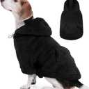 IDOMIK Fuzzy Dog Sweater with Adjustable Hood, Warm Fleece Dog Sweater Hoodie with Harness Hole & Pocket, Pullover Sweaters for Medium Dogs, Fuzzy Hooded Sweatshirt for Fall Winter Christmas,Black,L
