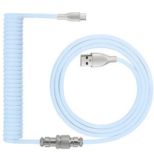 Coiled Keyboard Cable: 1.5M USB-C to USB-A Braided Cord with Detachable Aviator Connector, Durable & Tangle-Free for Custom & Mechanical Gaming Keyboards (Blue)