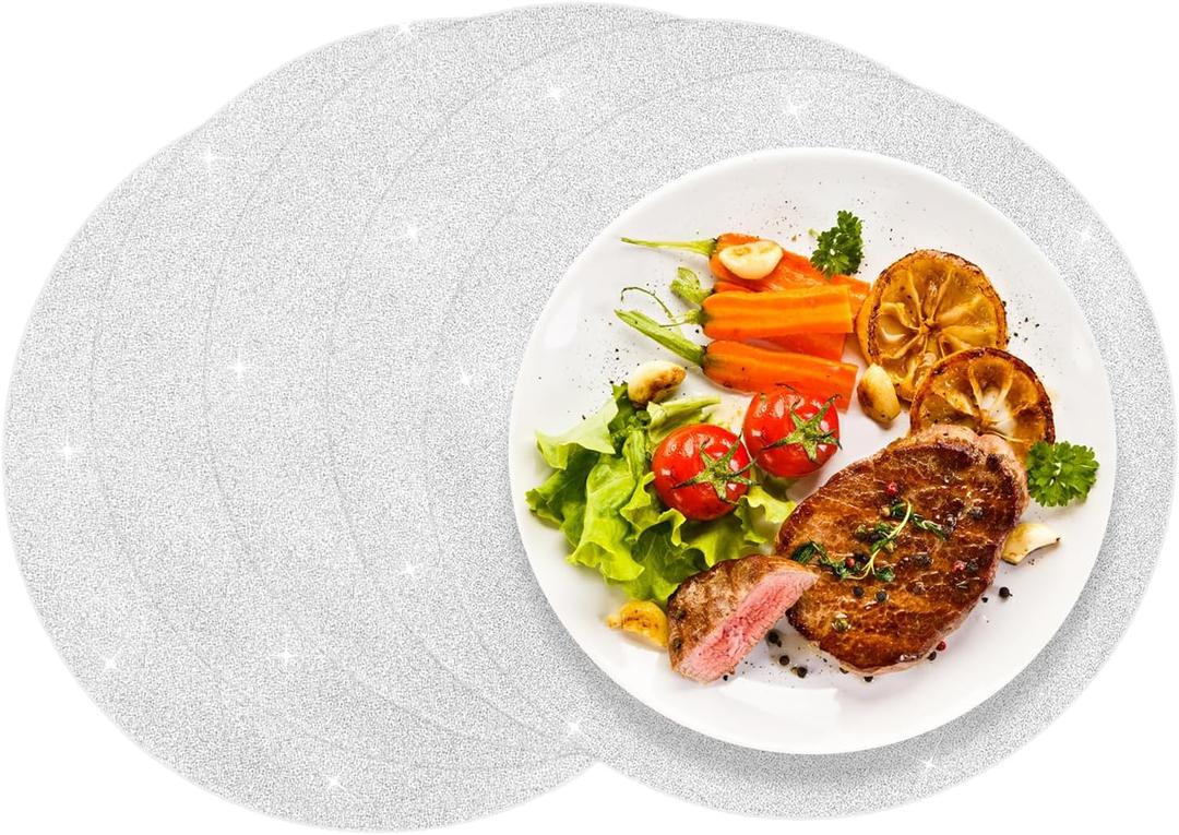 Paper Chargers Glitter Disposable Placemats Round Paper Placemats for Dinning Table, Parties, Holidays, Weddings, Dinners, BBQ, Buffets & Everyday Elegance(Silver, 50 Pcs, 13 Inch)