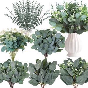 240 Pcs 6 Kinds Mixed Eucalyptus Leaves Stems Bulk Artificial Silver Dollar Eucalyptus Leaves Picks Dried Eucalyptus Bundle Faux Spray for Wedding Vase Bouquet Floral Arrangement Decor (240)