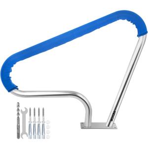 VEVOR Pool Rail 39x32 Pool Railing 304 Stainless Steel 250LBS Load Capacity Silver Rustproof Pool Handrail Humanized Swimming Pool Handrail with Blue Grip Cover & M8 Drill Bit & Self-Taping Screws