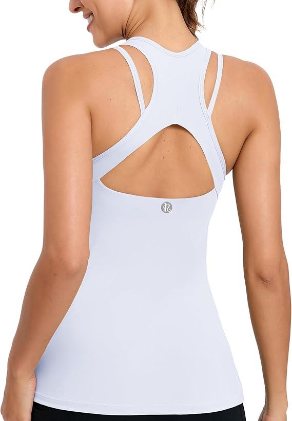 RUNNING GIRL Tank Tops with Built in Bras, Racerback Activewear Yoga Workout Tops for Women(BX3074_White_M) (White, M)