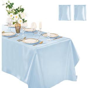 Horbaunal 2 Pack Light Blue Satin Tablecloth 60 x 102 Inches Rectangle Satin Table Cover Bright Silky TableCloths Smooth Table Decoration for Wedding Party Banquet